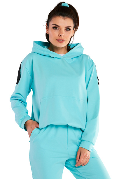 Bluza damska dresowa kangurka z kapturem bawełniana niebieska